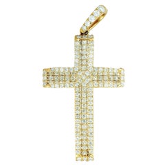 LB Exclusive 14 Karat Yellow Gold Diamond Pave Cross Pendant