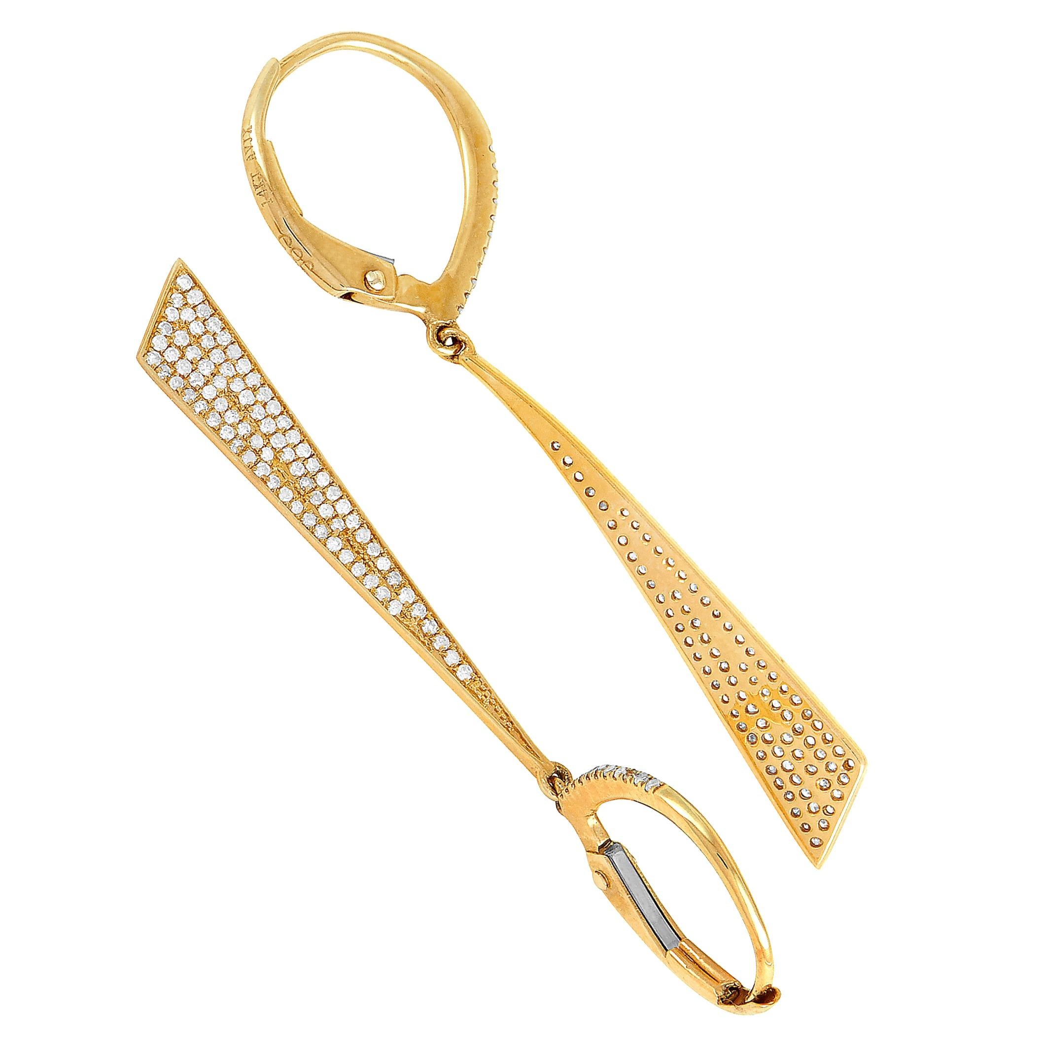 Women's LB Exclusive 14 Karat Gold Gold .34 Carat VS1 G Color Diamond Pave Dangle Drop