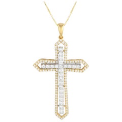 LB Exclusive 14K Yellow, White Gold 1.0ct Diamond Cross Pendant Necklace EP12345