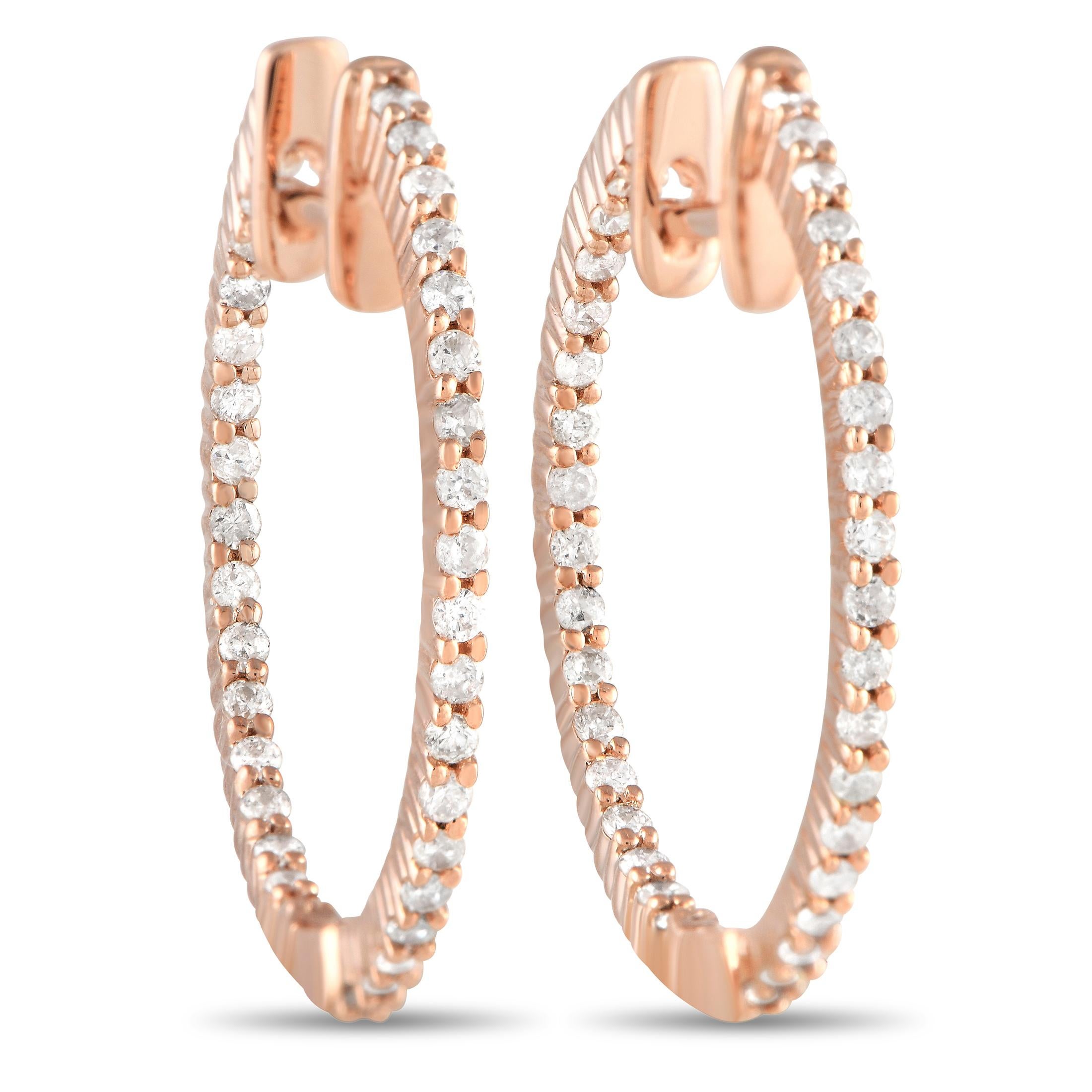 LB Exclusive Orecchini a cerchio in oro rosa 14K con diamanti da 0,55 carati In condizioni Nuovo in vendita a Southampton, PA
