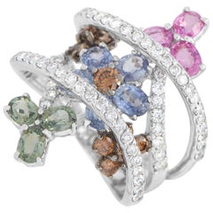 LB Exclusive 18 Karat Gold 1.08 ct Diamond and 3.55 Carat Sapphire Flower Ring