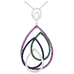 LB Exclusive 18 Karat Gold 1.12 Carat Diamond and Sapphire Pendant Necklace
