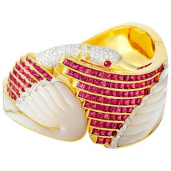 LB Exclusive 18 Karat Gold 1.33 Carat Diamond, Ruby and Mother of Pearl Bracelet
