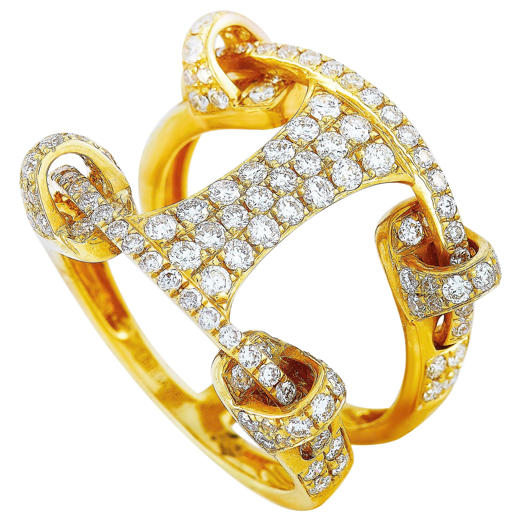 LB Exclusive 18 Karat Gold 1.33 Carat Full Diamond Pave Wide Bridge Band Ring