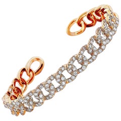 LB Exclusive 18 Karat Gold 2.90 Carat Diamond Chain Link Open Bangle Bracelet