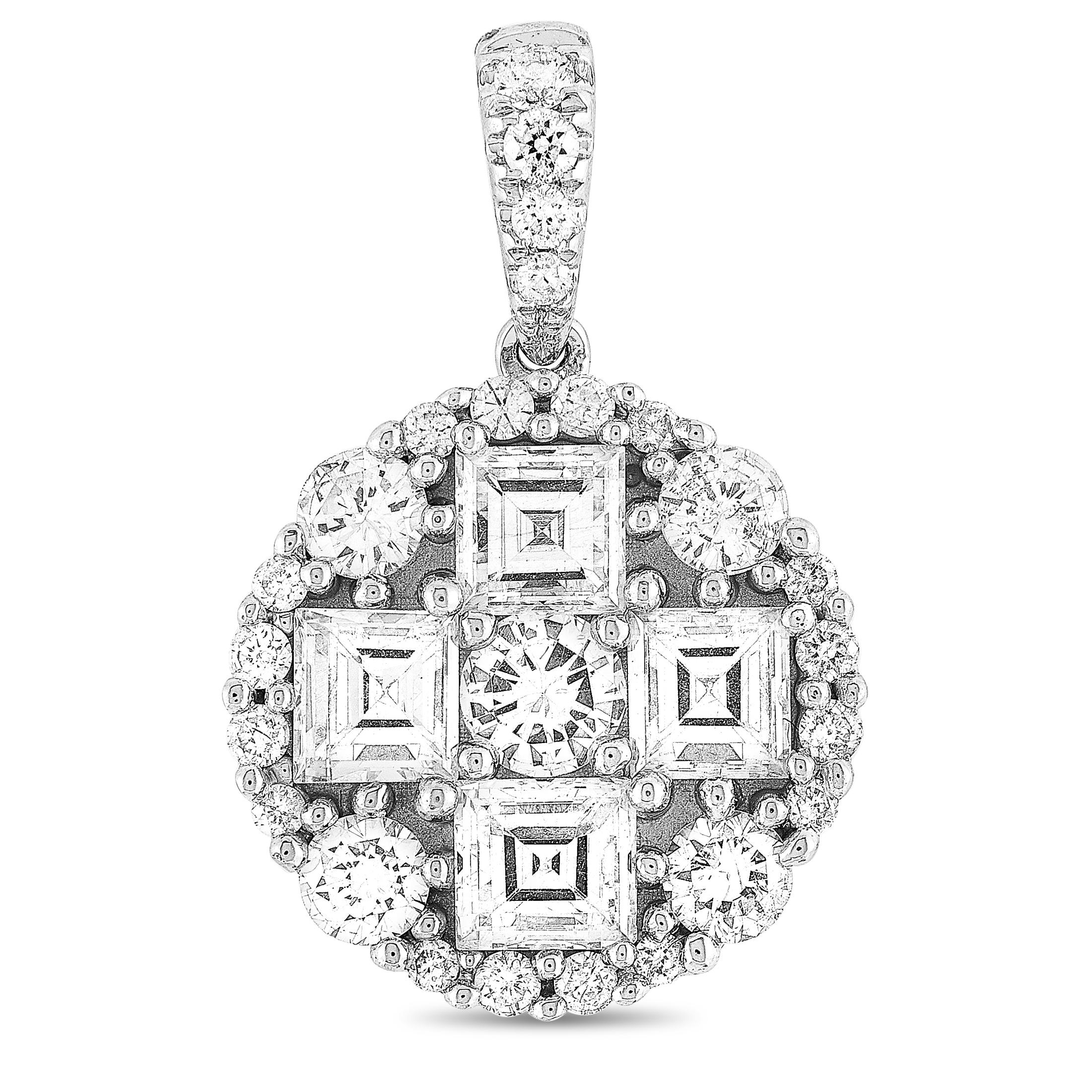 LB Exclusive 18 Karat Gold and 1.21 Carat Round and Asscher Diamond Pendant In New Condition In Southampton, PA