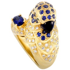 LB Exclusive 18 Karat Gold Diamond, Sapphire, Emerald and Onyx Vintage Bird