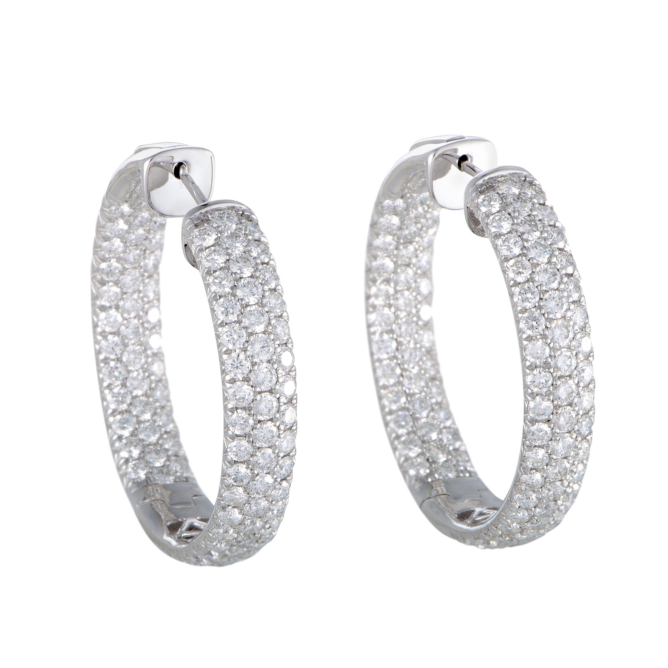 LB Exclusive 18 Karat Gold Inside Out, 5.25 Carat Diamond Pave Hoop Earrings