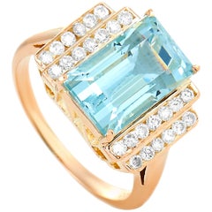 LB Exclusive 18 Karat Rose Gold 0.40 Carat Diamond and Aquamarine Ring
