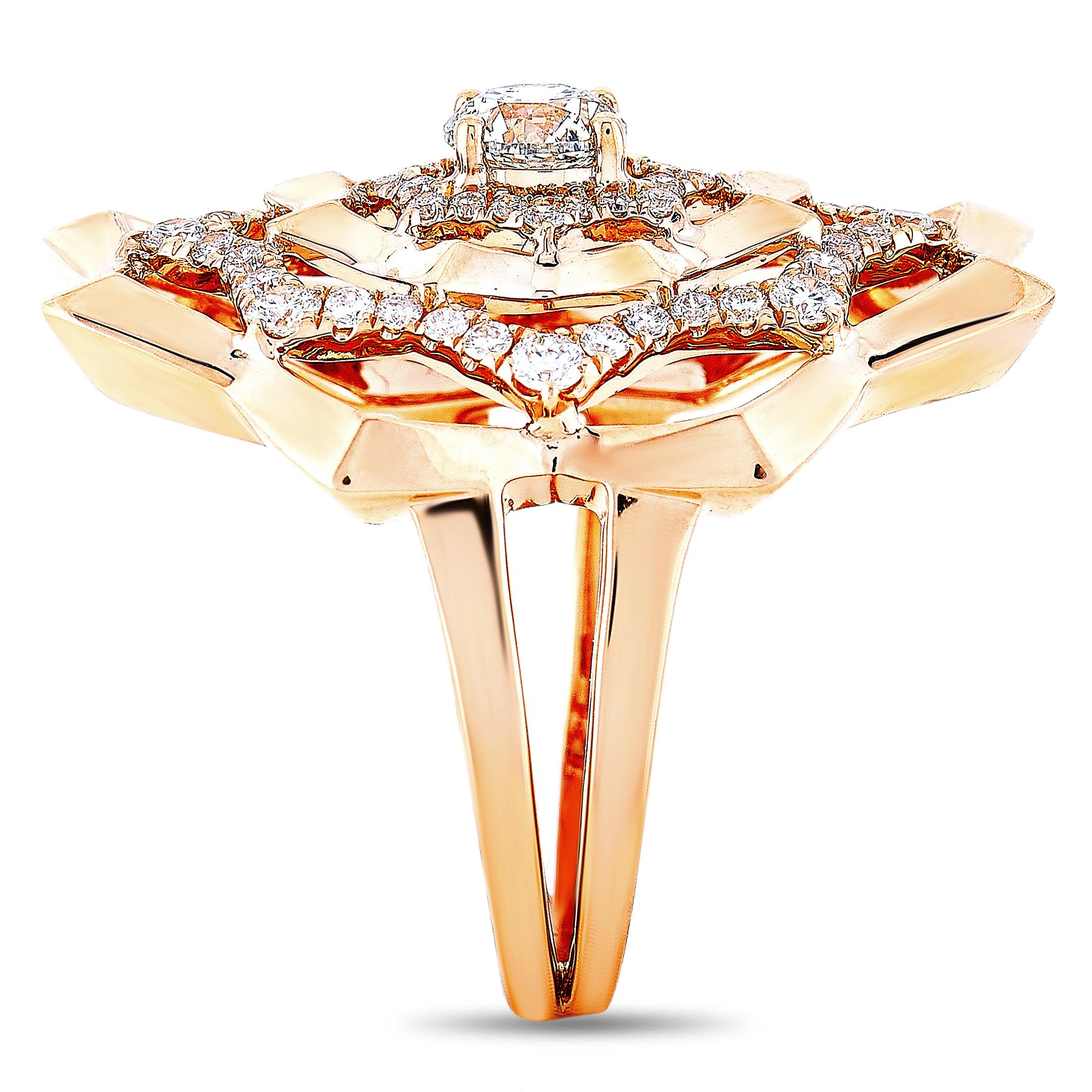 Round Cut LB Exclusive 18 Karat Rose Gold 1.15 Carat Diamond Ring For Sale
