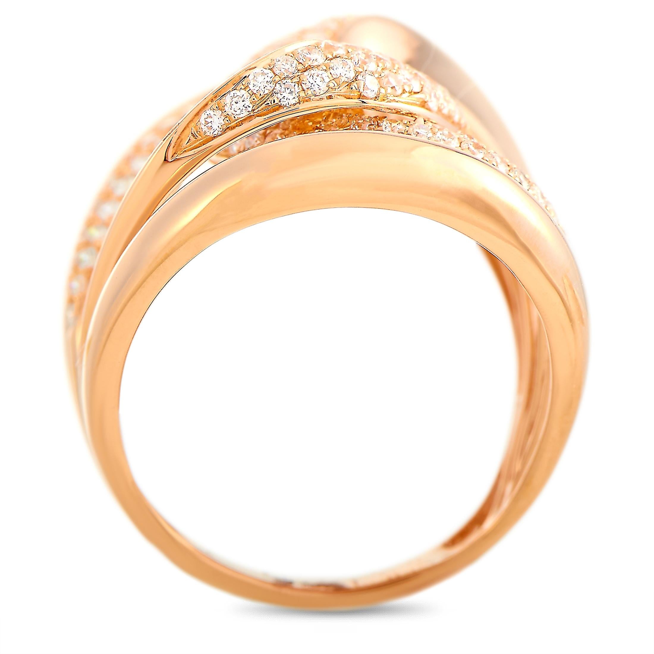 This LB Exclusive ring is made of 18K rose gold and embellished with diamonds that amount to 1.50 carats. The ring weighs 9.5 grams and boasts band thickness of 5 mm and top height of 3 mm, while top dimensions measure 30 by 20 mm.
 
 Offered in