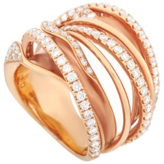 LB Exclusive 18 Karat Rose Gold 1.52 Carat Diamond Multi-Row Crossover Ring