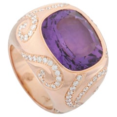LB Exclusive 18 Karat Rose Gold 1.65 Carat Diamond and Amethyst Ring