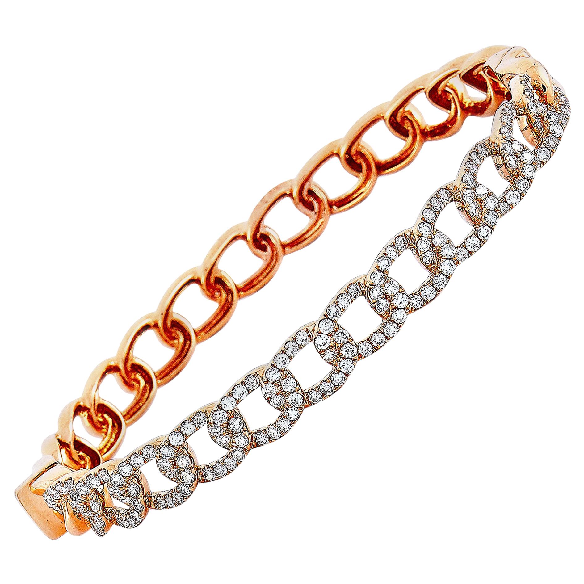 LB Exclusive 18 Karat Rose Gold 1.75 Carat Diamond Chain Bangle Bracelet