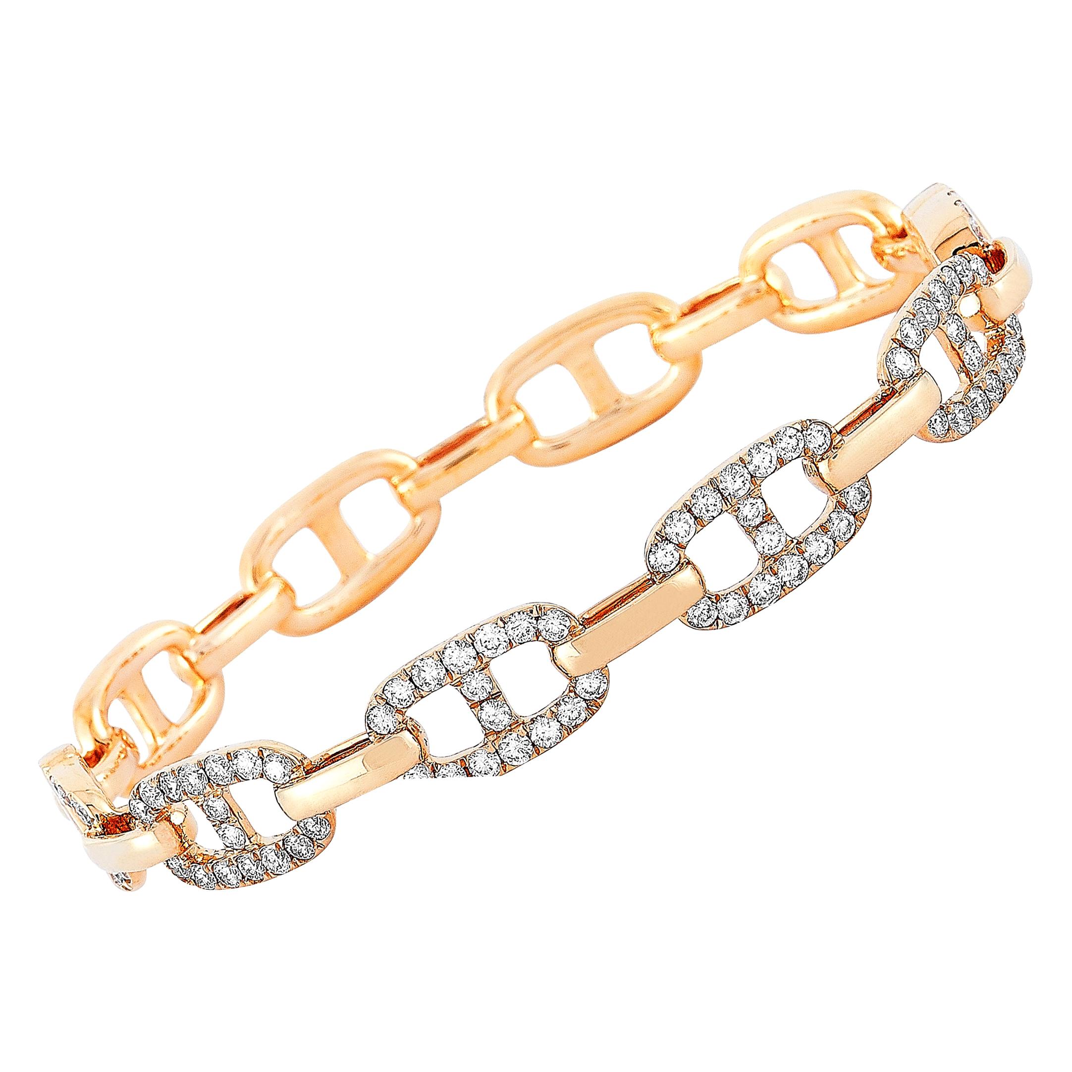 LB Exclusive 18 Karat Rose Gold 2.00 Carat Diamond Chain Bangle Bracelet