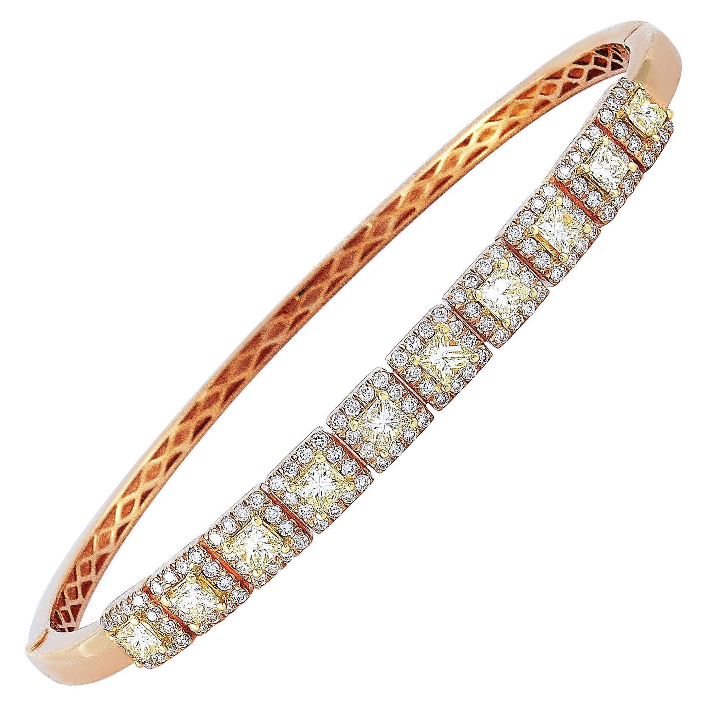 LB Exclusive 18 Karat Rose Gold 2.15 Carat White and Yellow Diamond Bracelet