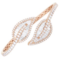LB Exclusive 18 Karat Rose Gold 6.03 Carat Diamond Leaf Bangle Bracelet