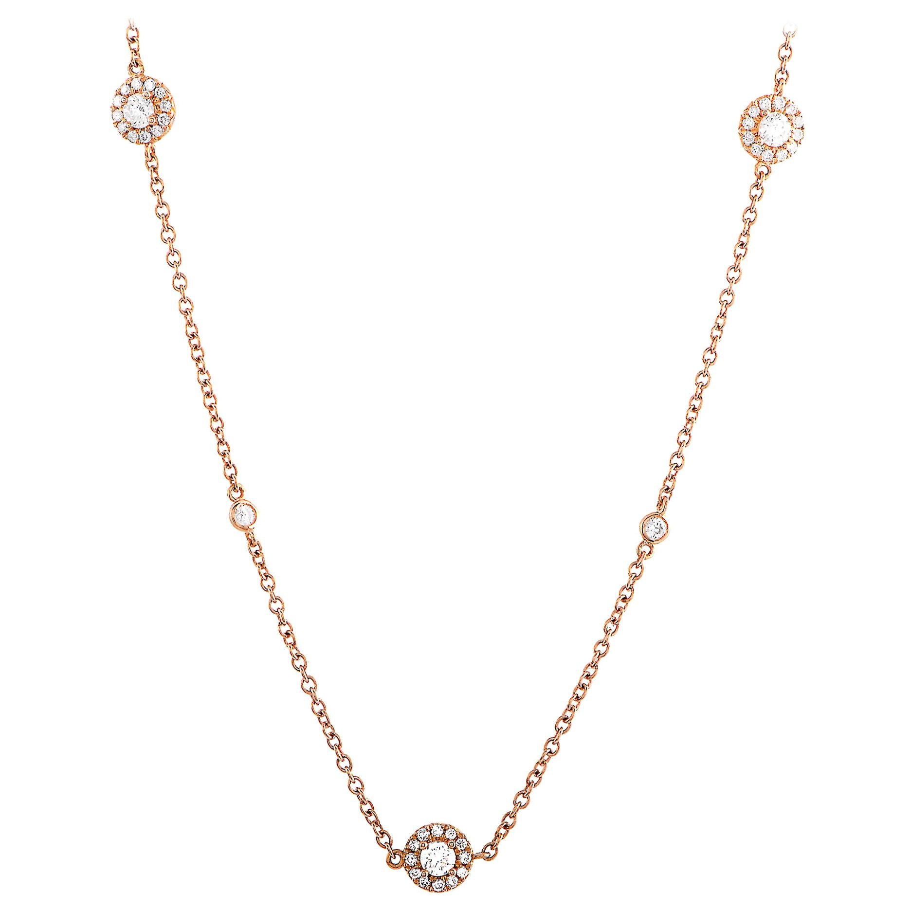 LB Exclusive 18 Karat Rose Gold and Diamond 5 Circle Pendant Long Necklace