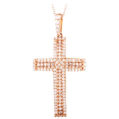 LB Exclusive 18 Karat Rose Gold Diamond Pave Cross Pendant Necklace