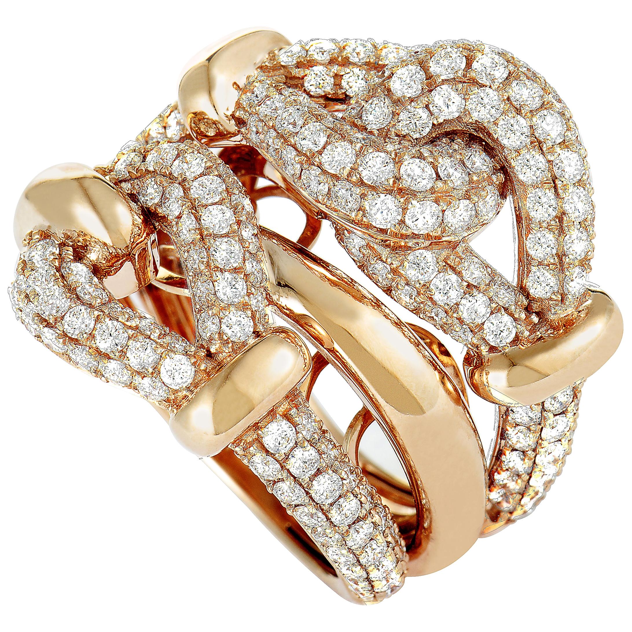 LB Exclusive 18 Karat Rose Gold Diamond Pave Multi-Band Ring