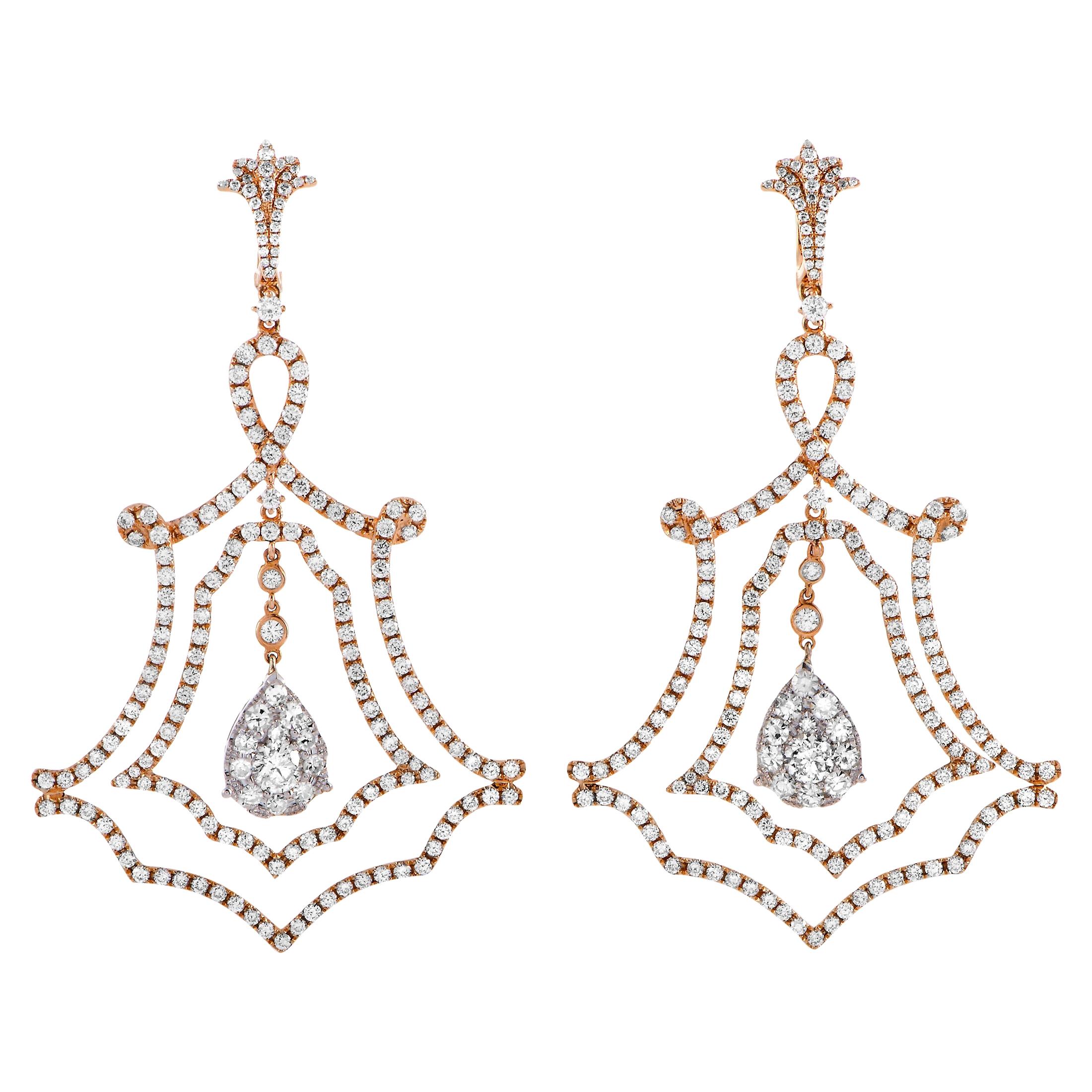 LB Exclusive 18 Karat Rose Gold Full Diamond Pave Lace Drop Earrings