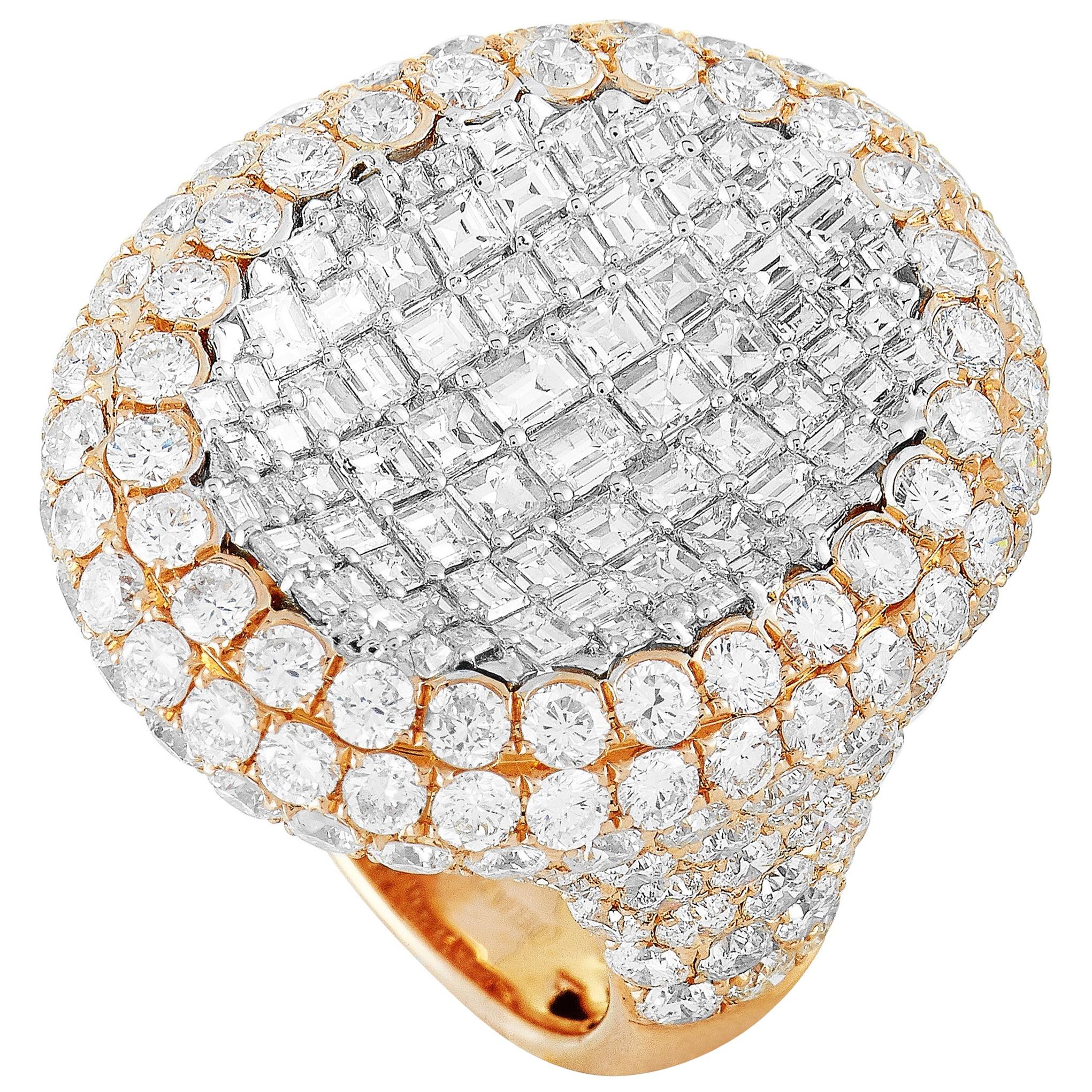 LB Exclusive 18 Karat Rose Gold Round and Square Diamond Cocktail Ring