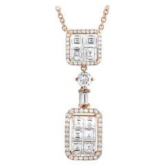 LB Exclusive 18 Karat Rose Gold Round and Square Diamond Necklace