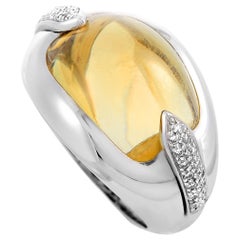 LB Exclusive 18 Karat White Gold 0.20 Carat Diamond and Citrine Band Ring