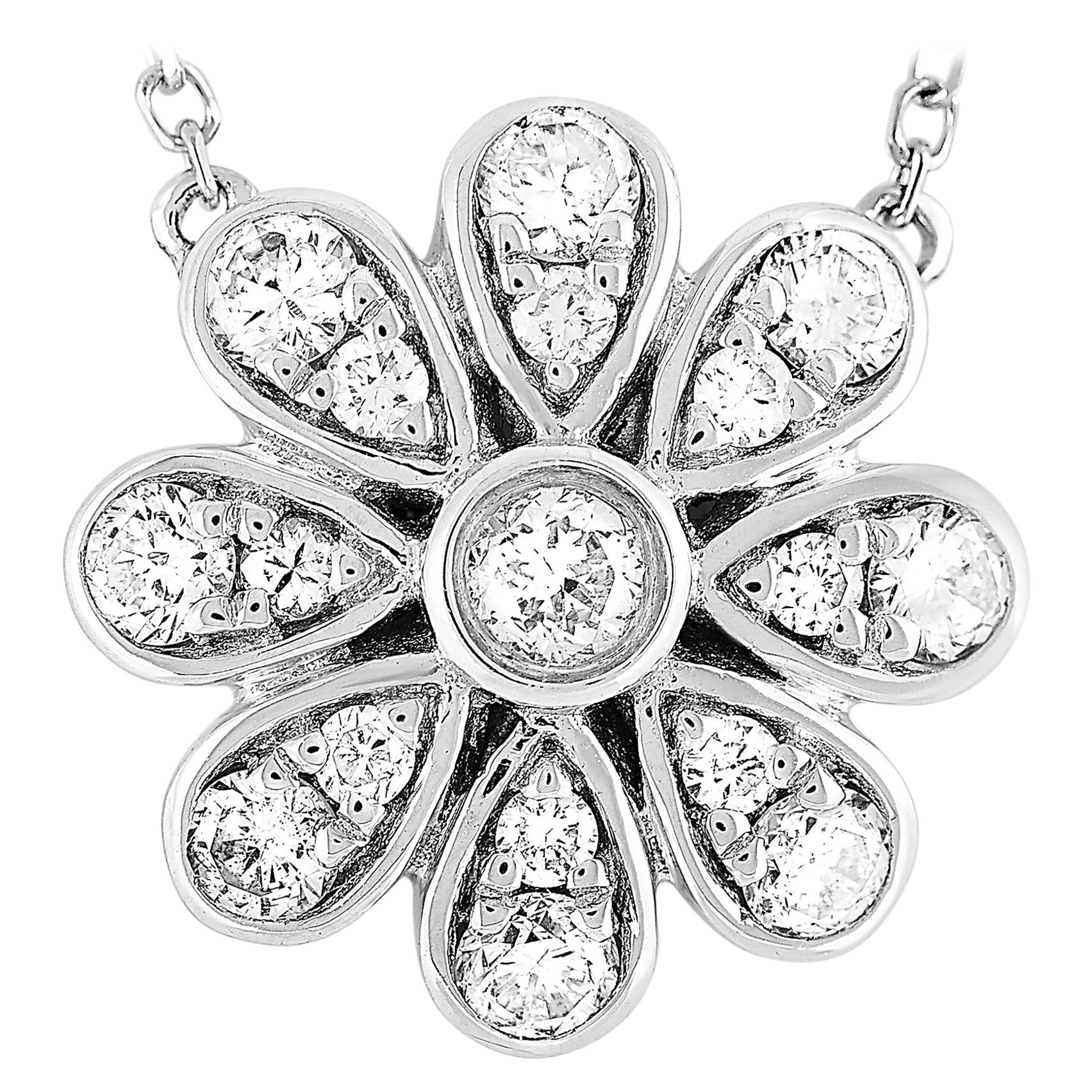 LB Exclusive 18 Karat White Gold 0.35 Carat Diamond Pave Flower Pendant Necklace