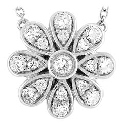 LB Exclusive 18 Karat White Gold 0.35 Carat Diamond Pave Flower Pendant Necklace