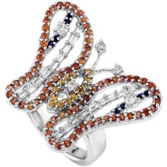 LB Exclusive 18 Karat White Gold 0.49 Carat Diamond and Sapphire Butterfly Ring