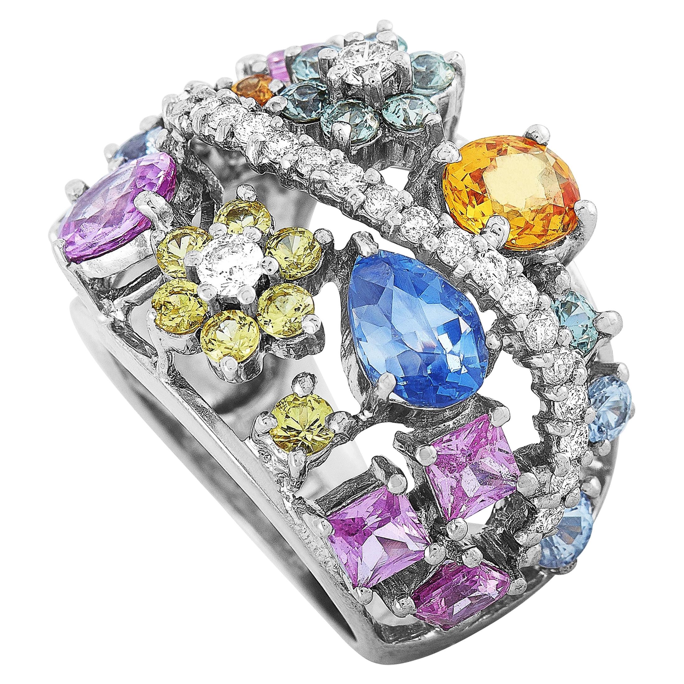 LB Exclusive 18 Karat White Gold 0.50 Carat Diamond and Sapphire Ring ...
