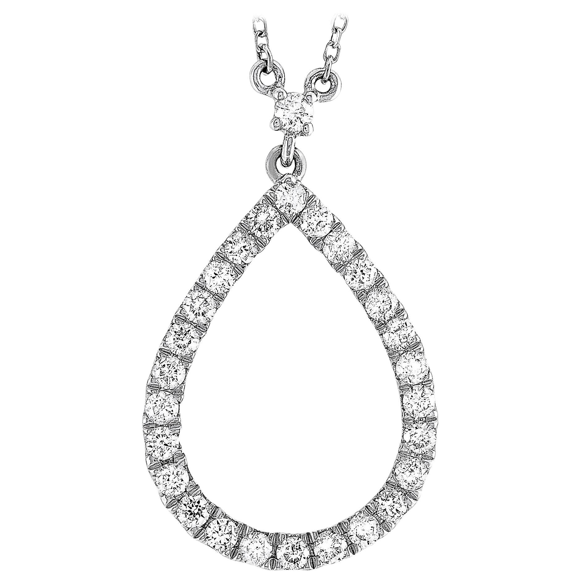 LB Exclusive 18 Karat White Gold 0.62 Carat Diamond Pear Pendant Necklace