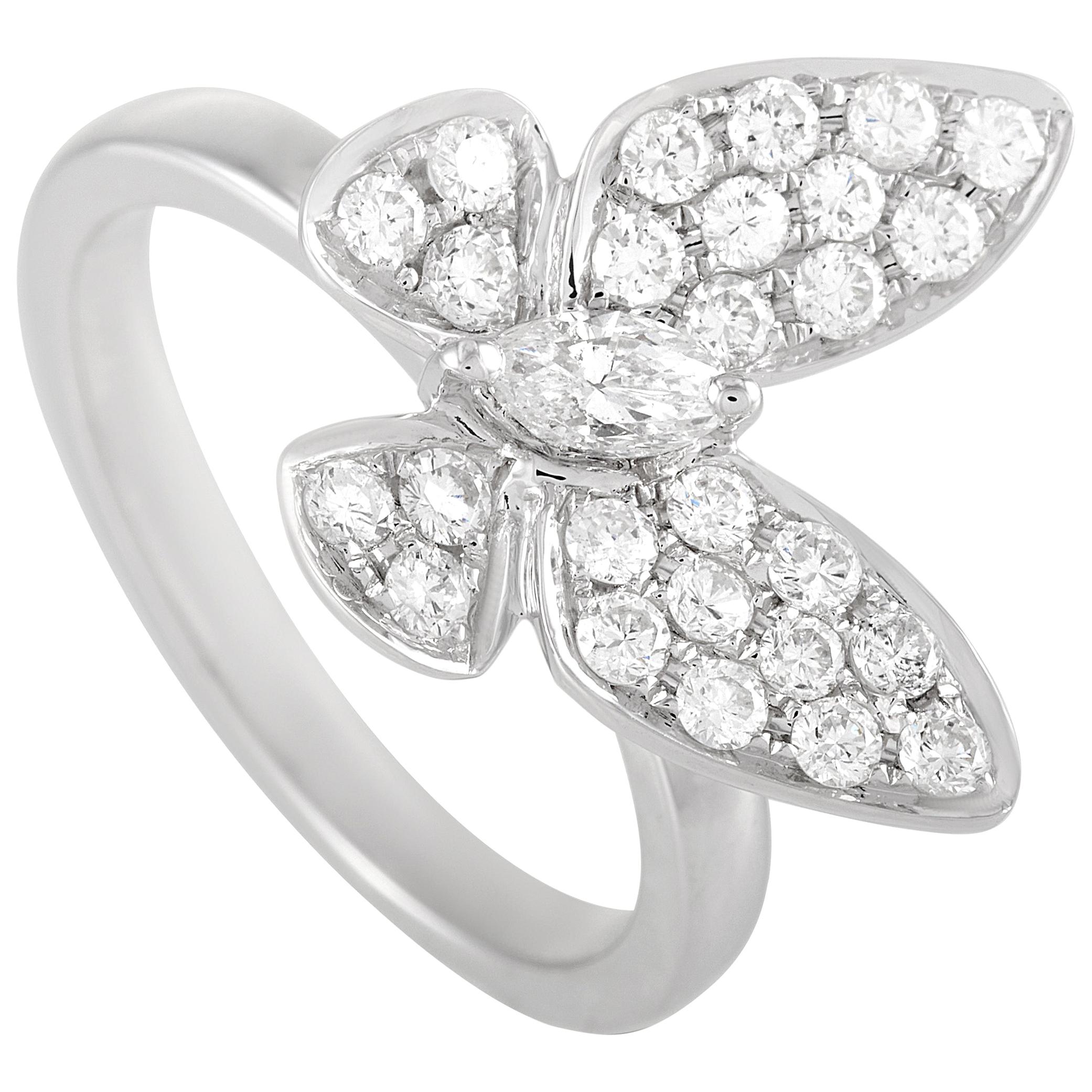 1.70Ct White and Yellow Diamond Butterfly Ring In 14K White Gold Over 
