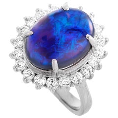 LB Exclusive 18 Karat White Gold 0.85 Carat Diamond and Opal Ring