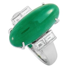 LB Exclusive 18 Karat White Gold 0.88 Carat Diamond and Jade Oval Ring