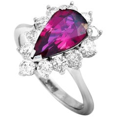 LB Exclusive 18 Karat White Gold 1.00 Carat Diamond and Pear Ruby Ring LB Exclusive 18 Karat White Gold 1.00 Carat Diamond and Pear Ruby Ring