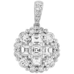 LB Exclusive 18 Karat White Gold 1.17 Carat Round and Asscher Diamond Pendant