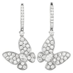 LB Exclusive 18 Karat White Gold 1.77 Carat Diamond Butterfly Huggie Earrings