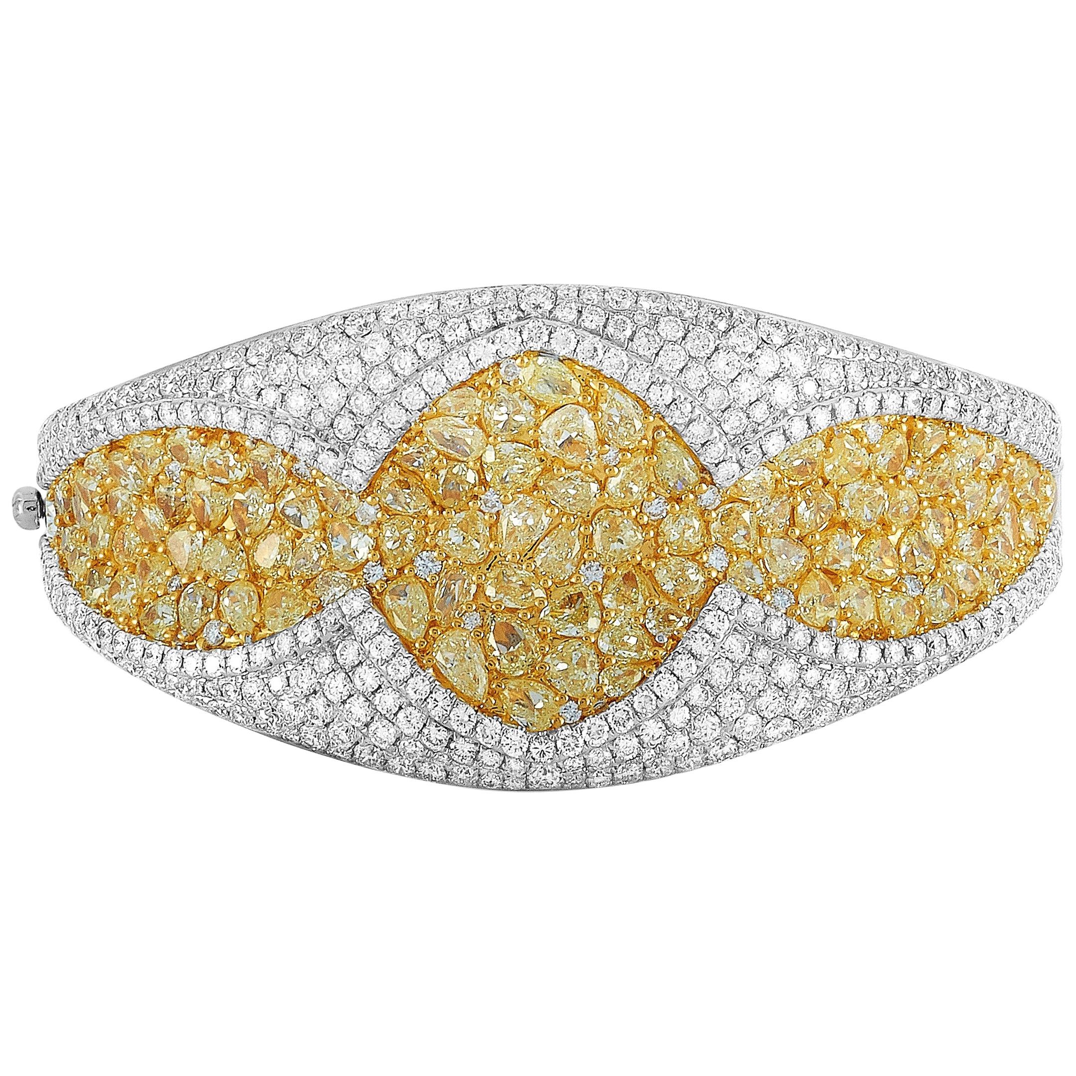 LB Exclusive 18 Karat White Gold 18.10 Carat White and Yellow Diamond Bracelet