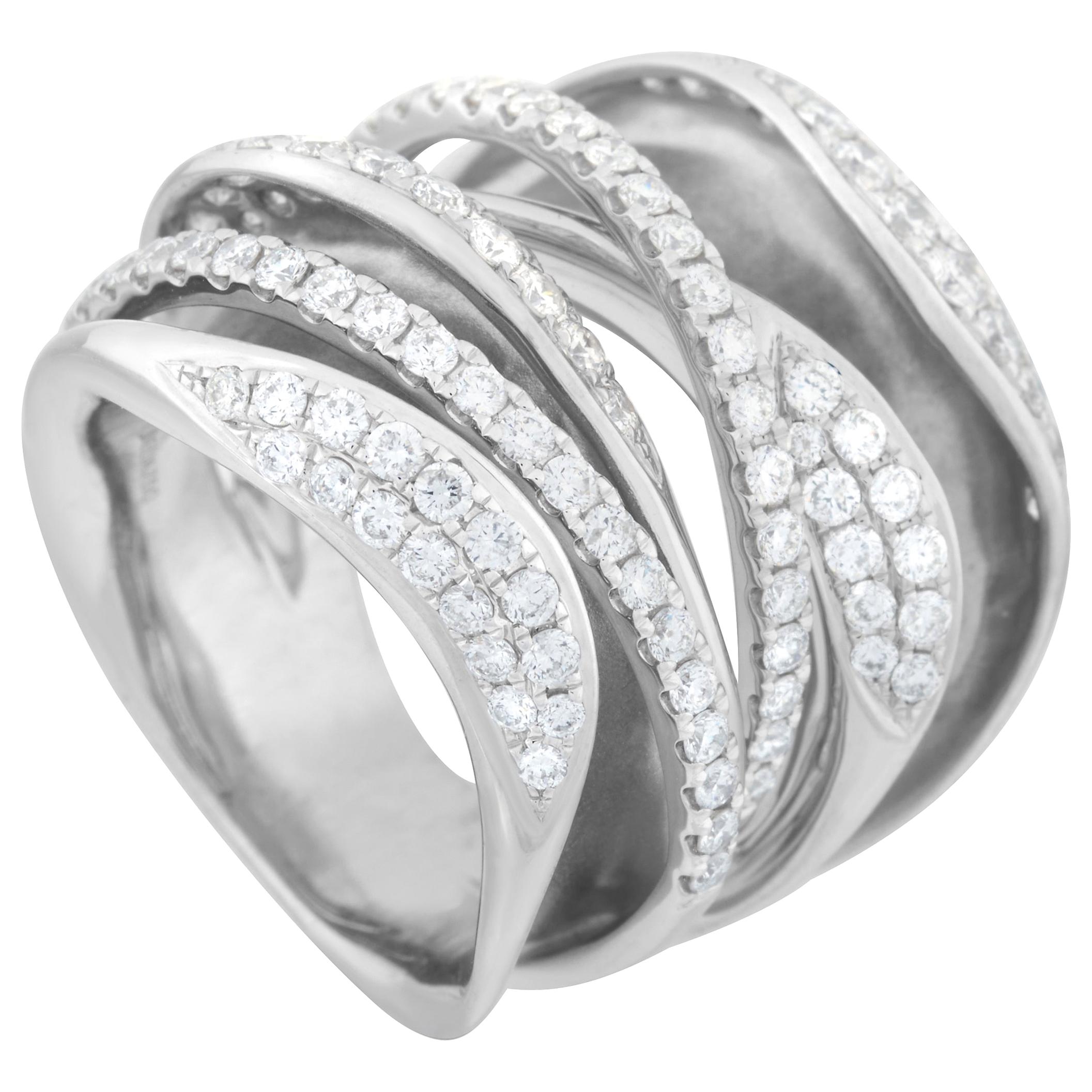 LB Exclusive 18 Karat White Gold 1.90 Carat Diamond Multi-Row Crossover Ring