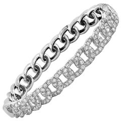 LB Exclusive 18 Karat White Gold 2.79 Carat Diamond Pave Chain Bangle Bracelet