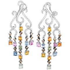 LB Exclusive 18 Karat White Gold 2.95 Carat Diamond and Sapphire Dangle Earrings