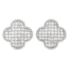 LB Exclusive 18 Karat White Gold 3.34 Carat Diamond Quatrefoil Earrings