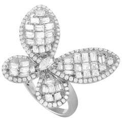 LB Exclusive 18 Karat White Gold 3.84 Carat Diamond Butterfly Ring