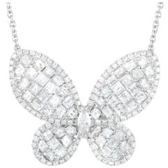 LB Exclusive 18 Karat White Gold 4.68 Carat Diamond Butterfly Necklace