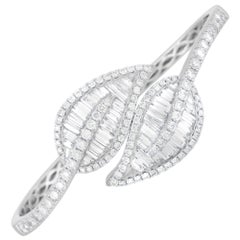 LB Exclusive 18 Karat White Gold 6.03 Carat Diamond Leaf Bangle Bracelet