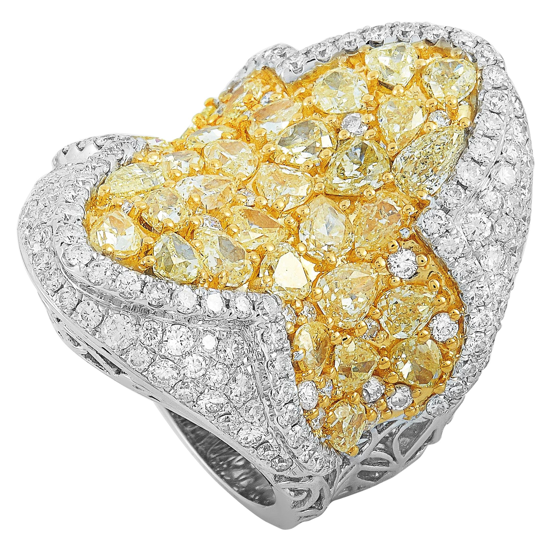 LB Exclusive 18 Karat White Gold 7.09 Carat White and Yellow Diamond Ring