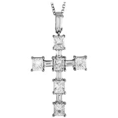 LB Exclusive 18 Karat White Gold and Diamond Cross Pendant Chain Necklace