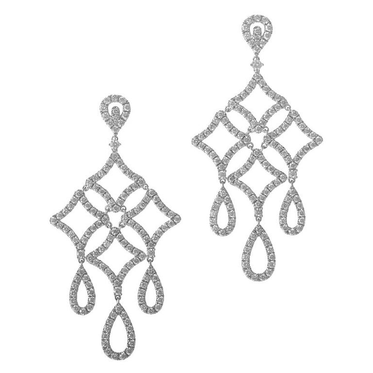 LB Exclusive 18 Karat White Gold Diamond Pave Chandelier Drop Earrings